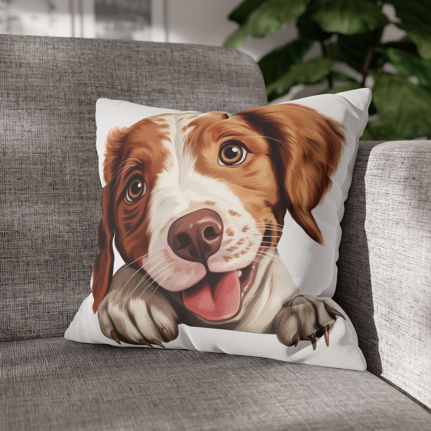 Brittany Throw Pillowcase — Adorable Brown Dog Decorative Pillow Cover