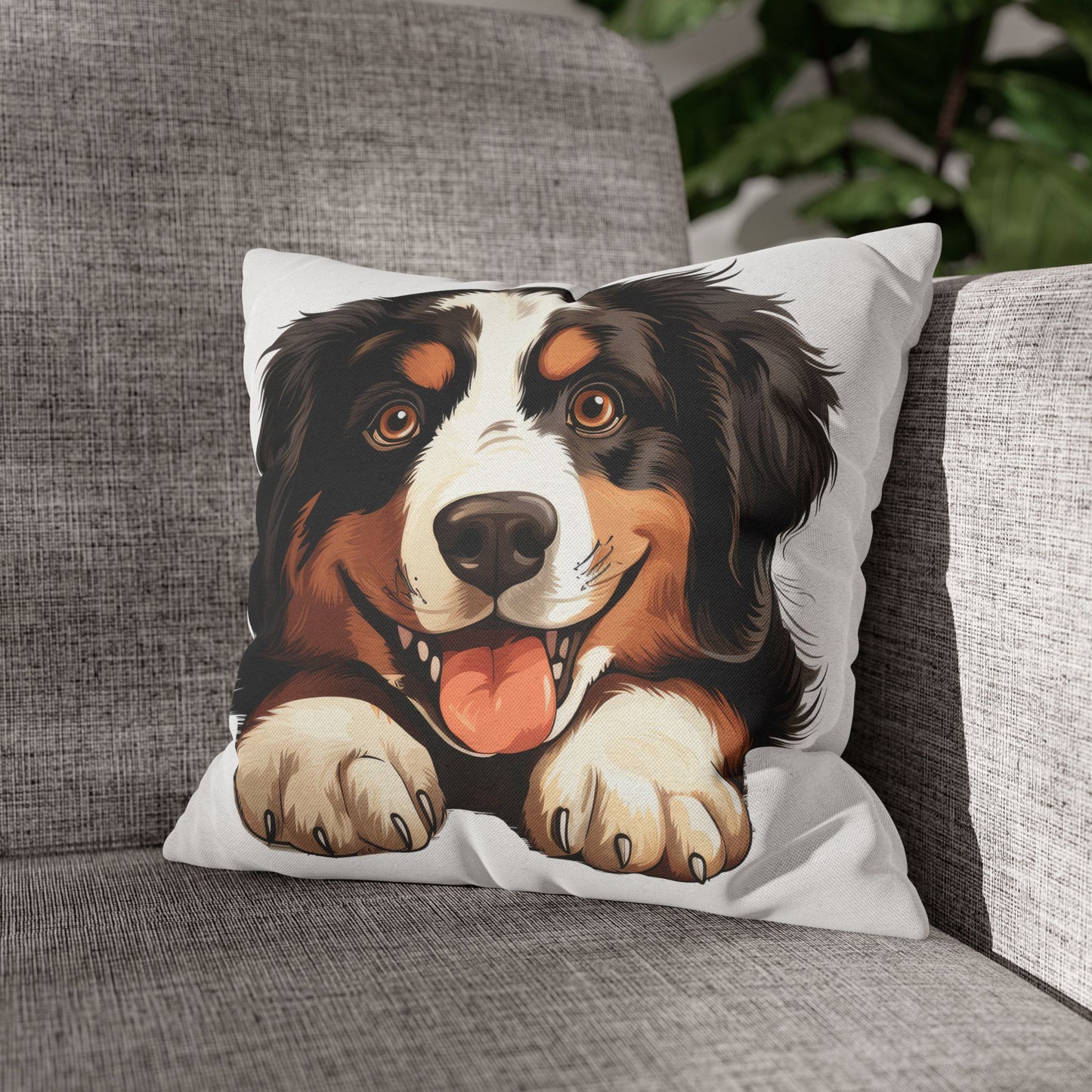 Bernese Mountain Dog Throw Pillowcase — Cute Paw Print Pet Pillow Cover