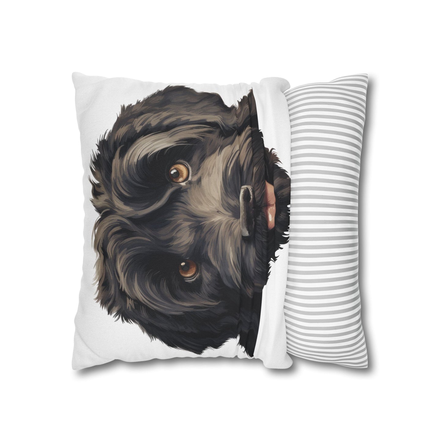 Black Russian Terrier Face Throw Pillow — Cute Dog Portrait Decorative Pillowcase
