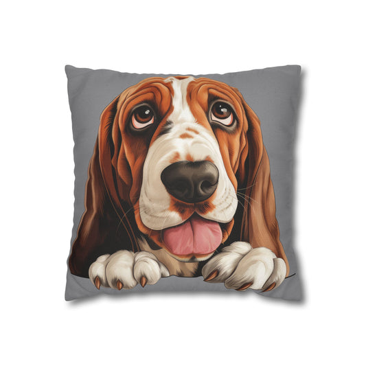 Basset Hound Throw Pillow — Cute Dog Face Square Pillowcase