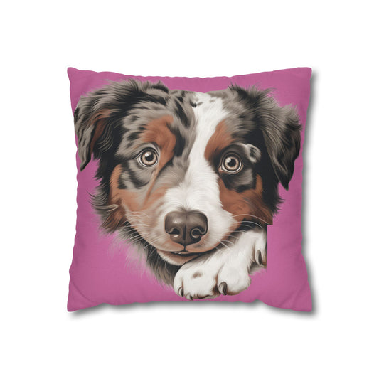Australian Shepherd Portrait Pillow — Cute Dog Face Decorative Throw Pillowcase