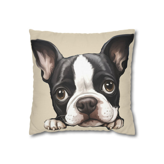 Boston Terrier Decorative Throw Pillow - Cute Peeking Dog Accent Cushion