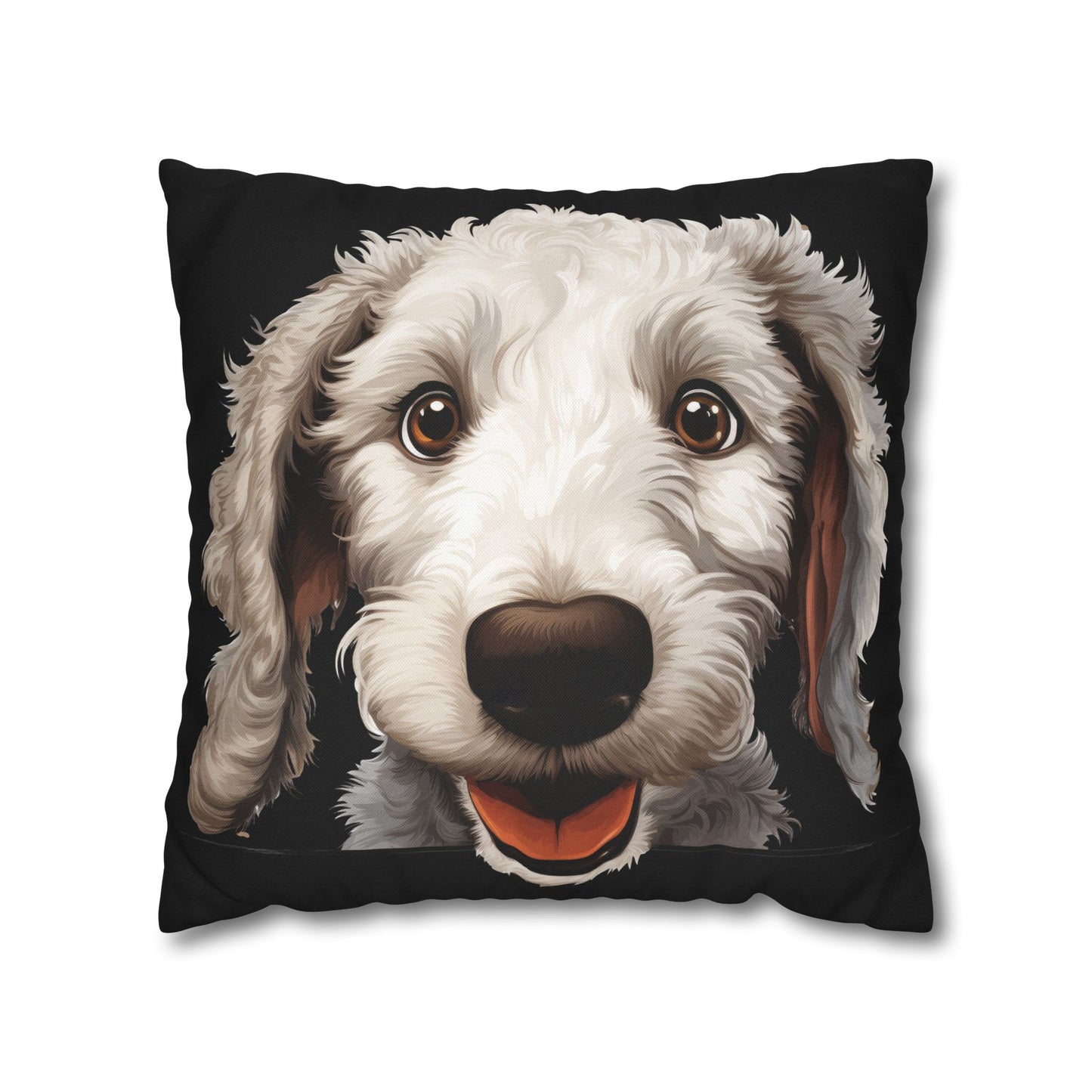 Bedlington Terrier Face Throw Pillow — Whimsical Pet Portrait Cushion Cover