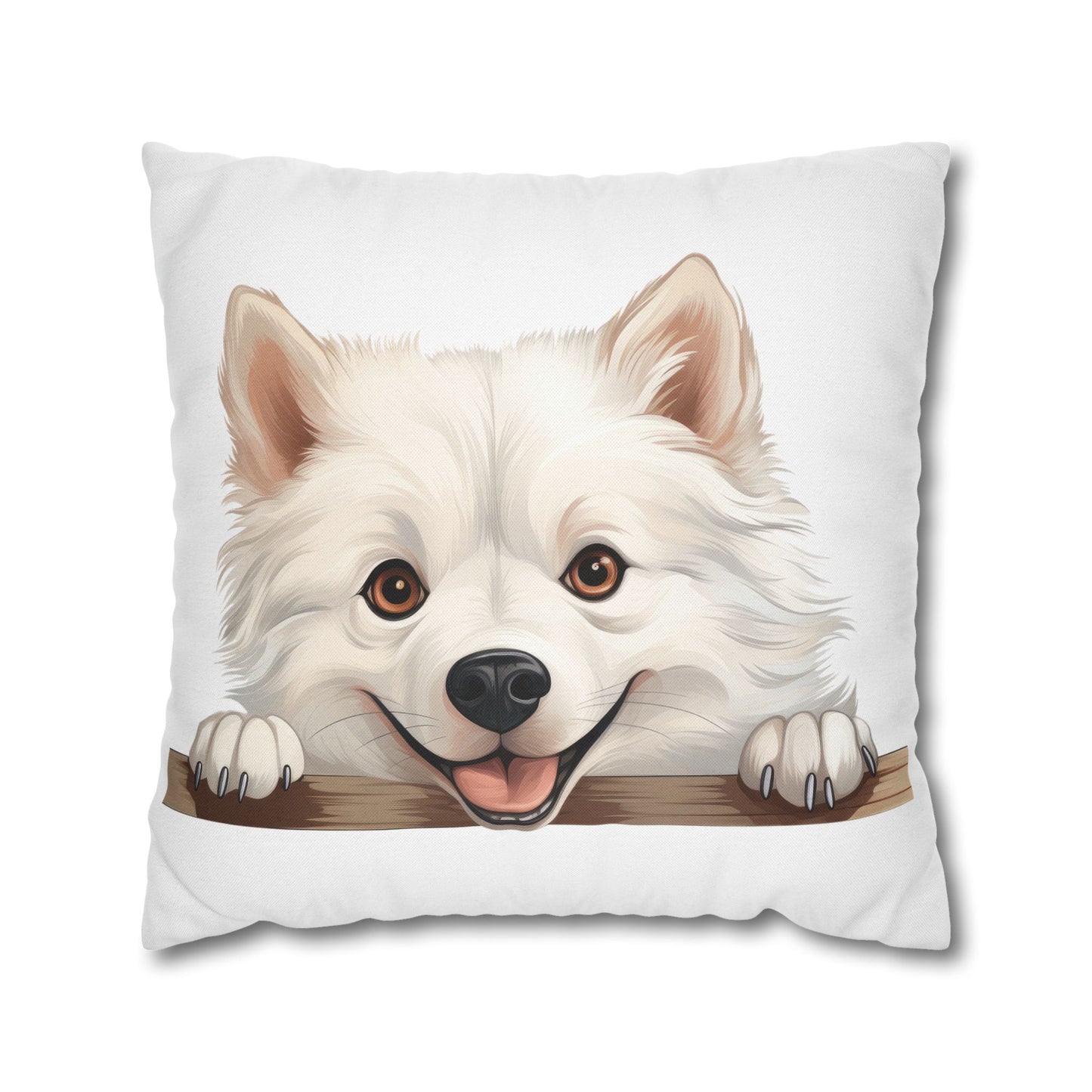 American Eskimo Dog Throw Pillow — Adorable Peeking Puppy Decorative Pillowcase
