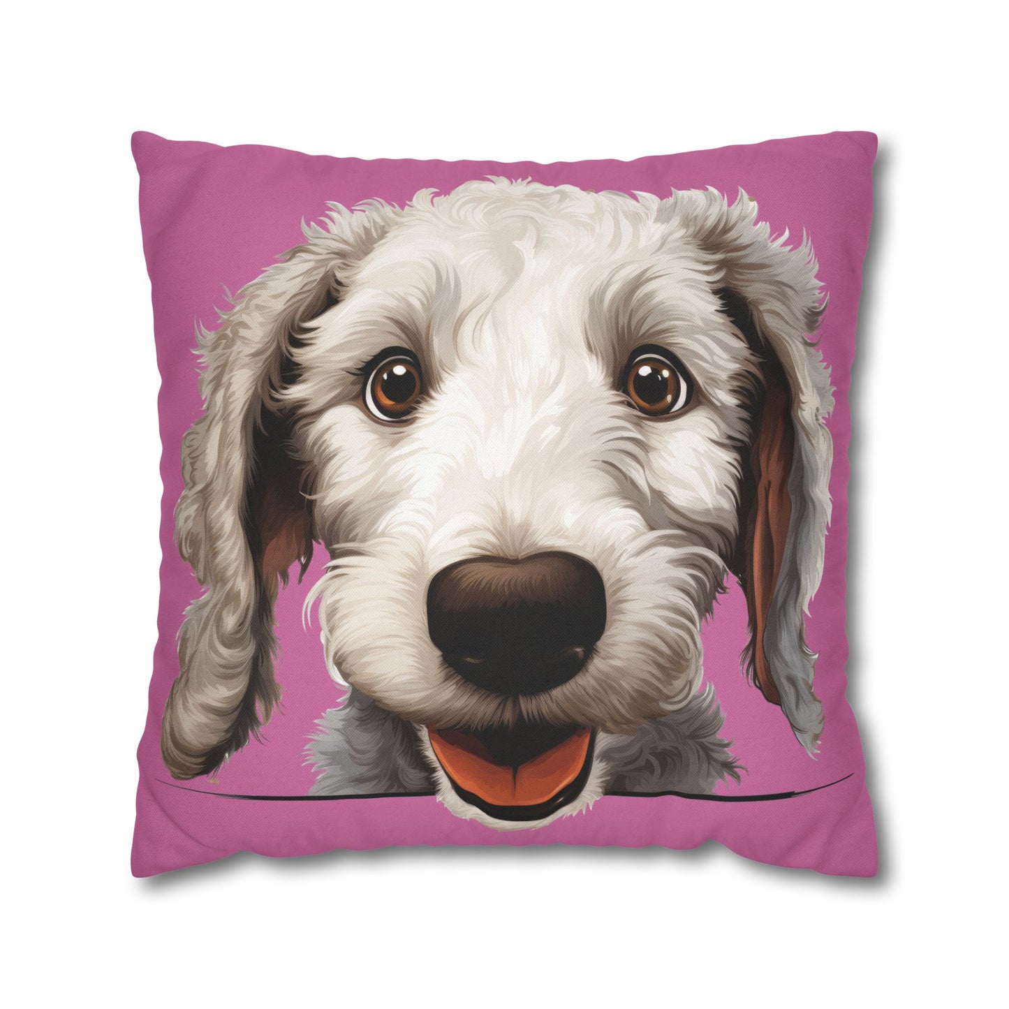 Bedlington Terrier Face Throw Pillow — Whimsical Pet Portrait Cushion Cover
