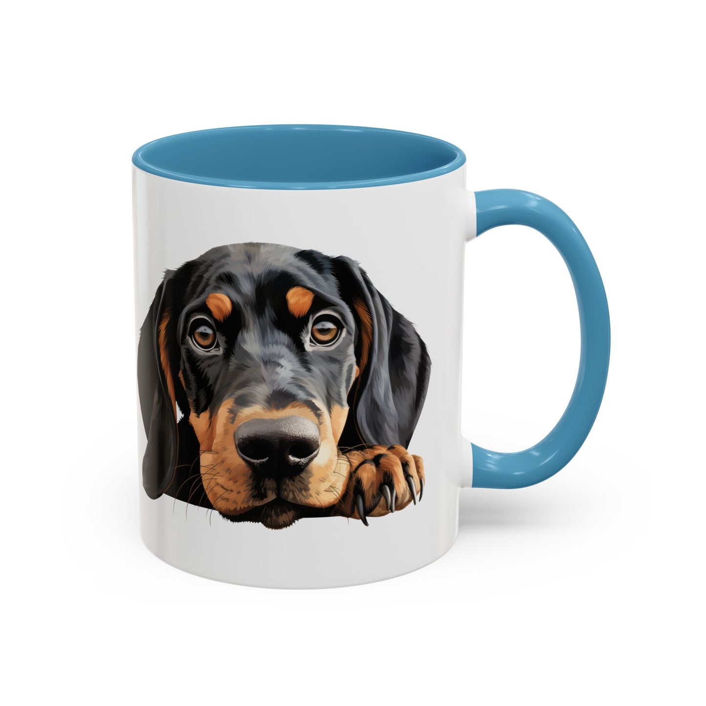 Black and Tan Coonhound Accent Coffee Mug — Cute Pawing Dog Face 11/15oz