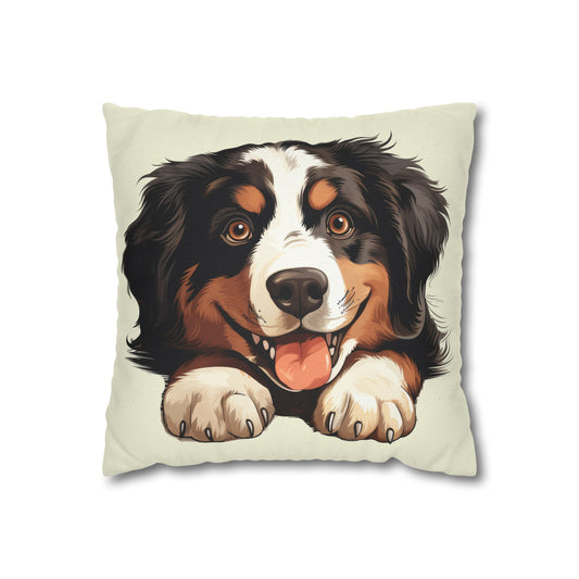 Bernese Mountain Dog Throw Pillowcase — Cute Paw Print Pet Pillow Cover