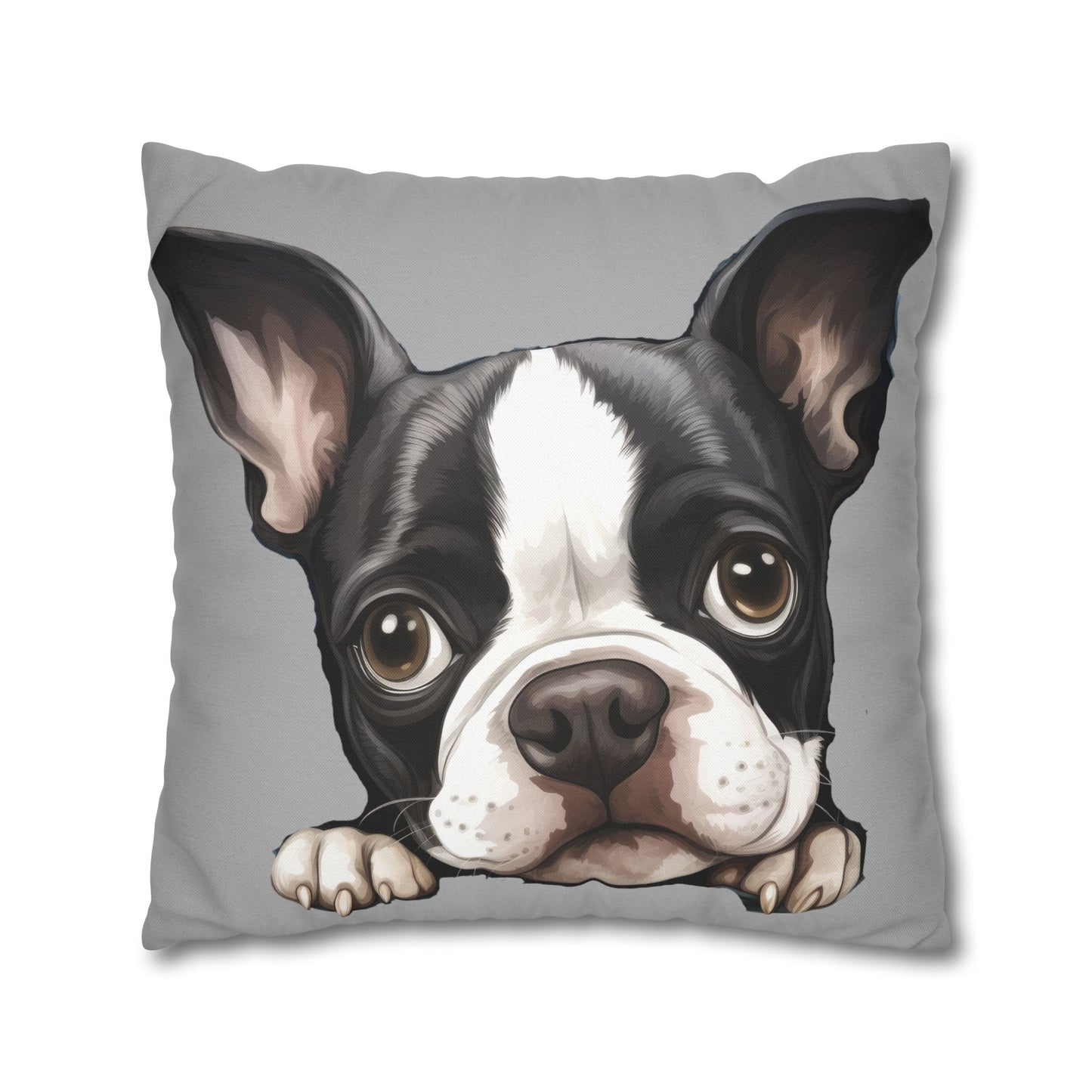 Boston Terrier Decorative Throw Pillow - Cute Peeking Dog Accent Cushion