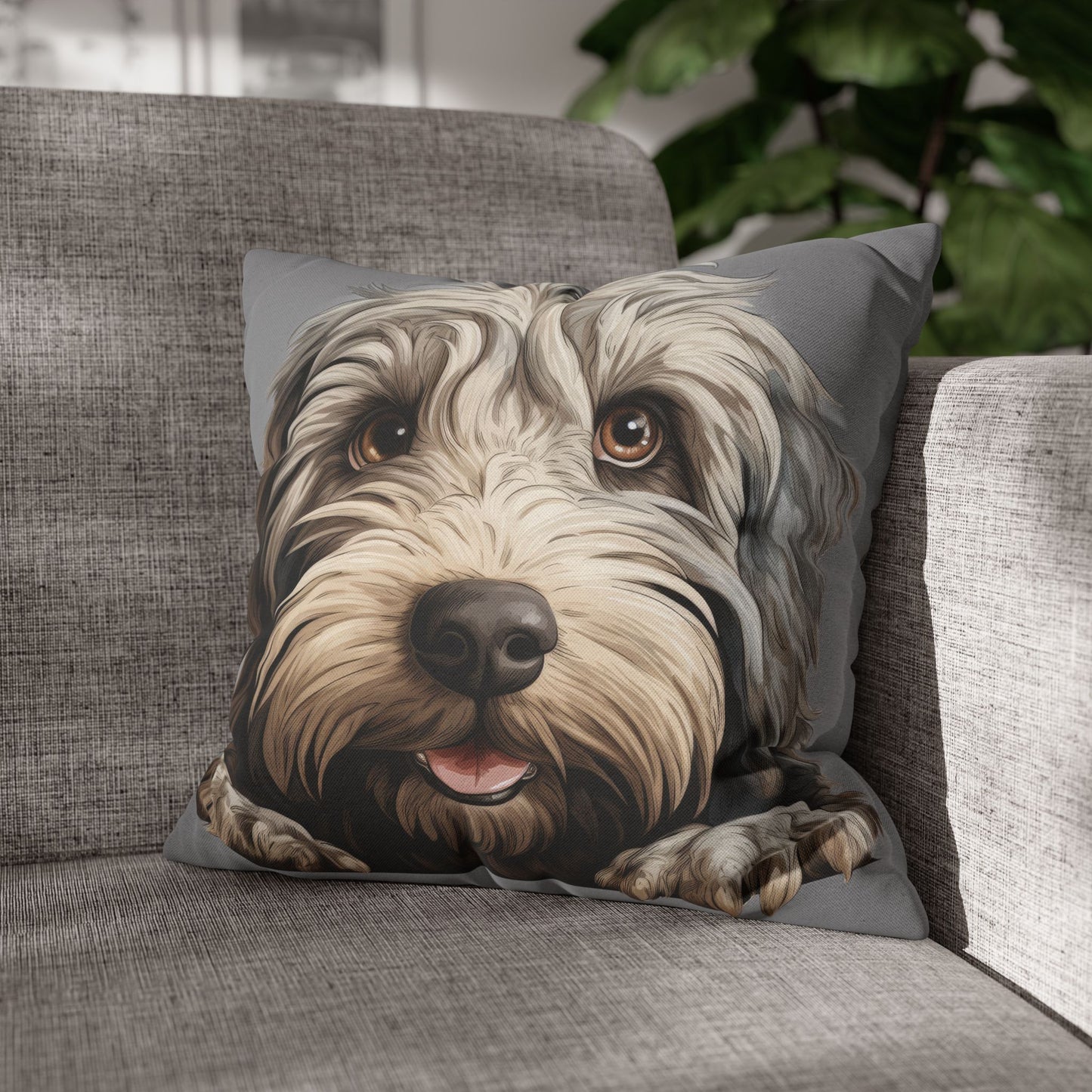 Bergamasco Face Throw Pillowcase — Playful Doodle Pet Decor