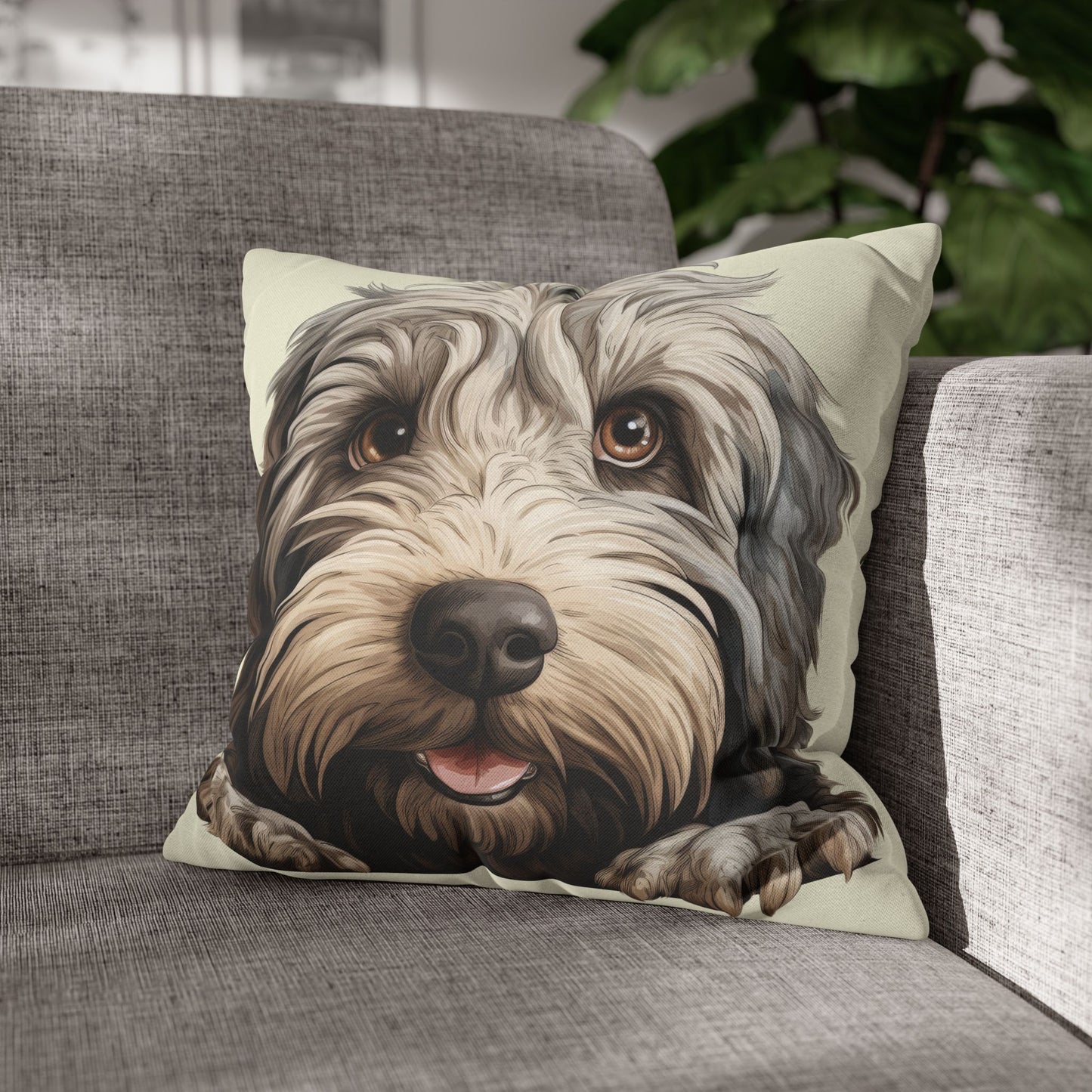 Bergamasco Face Throw Pillowcase — Playful Doodle Pet Decor