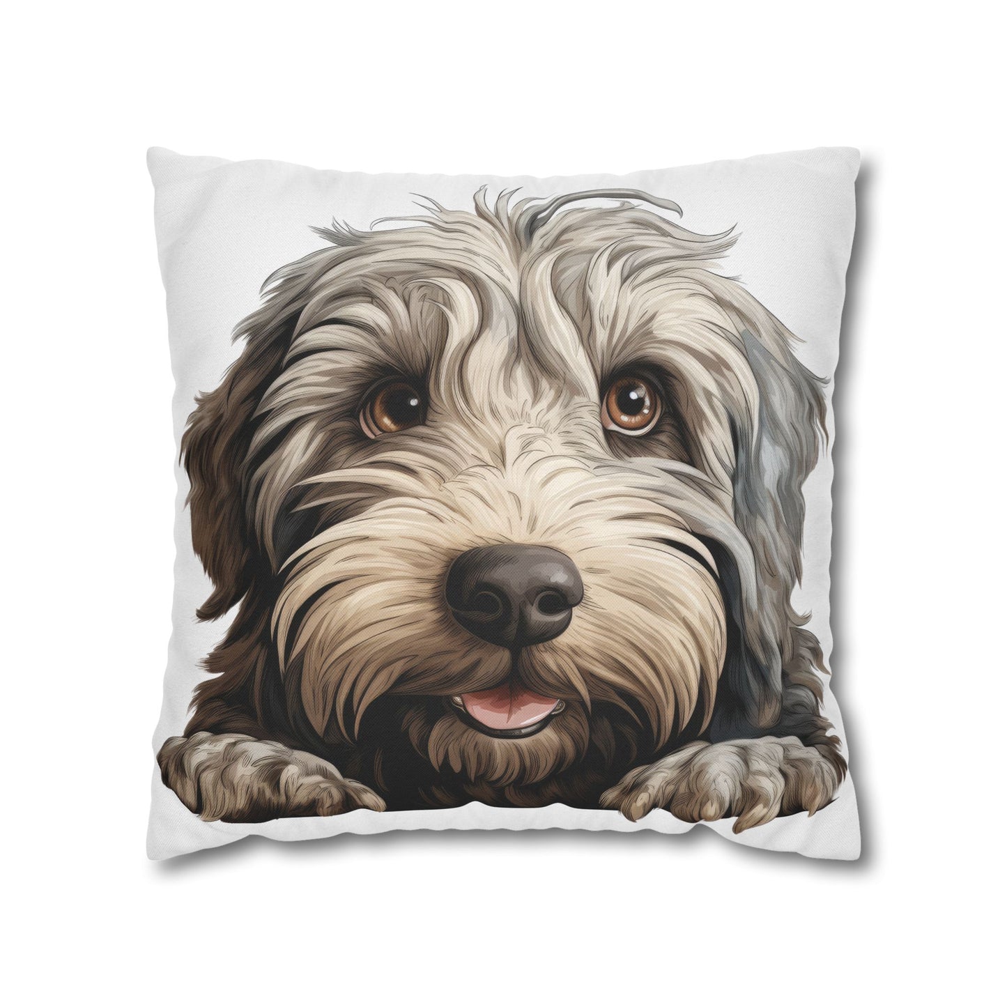 Bergamasco Face Throw Pillowcase — Playful Doodle Pet Decor
