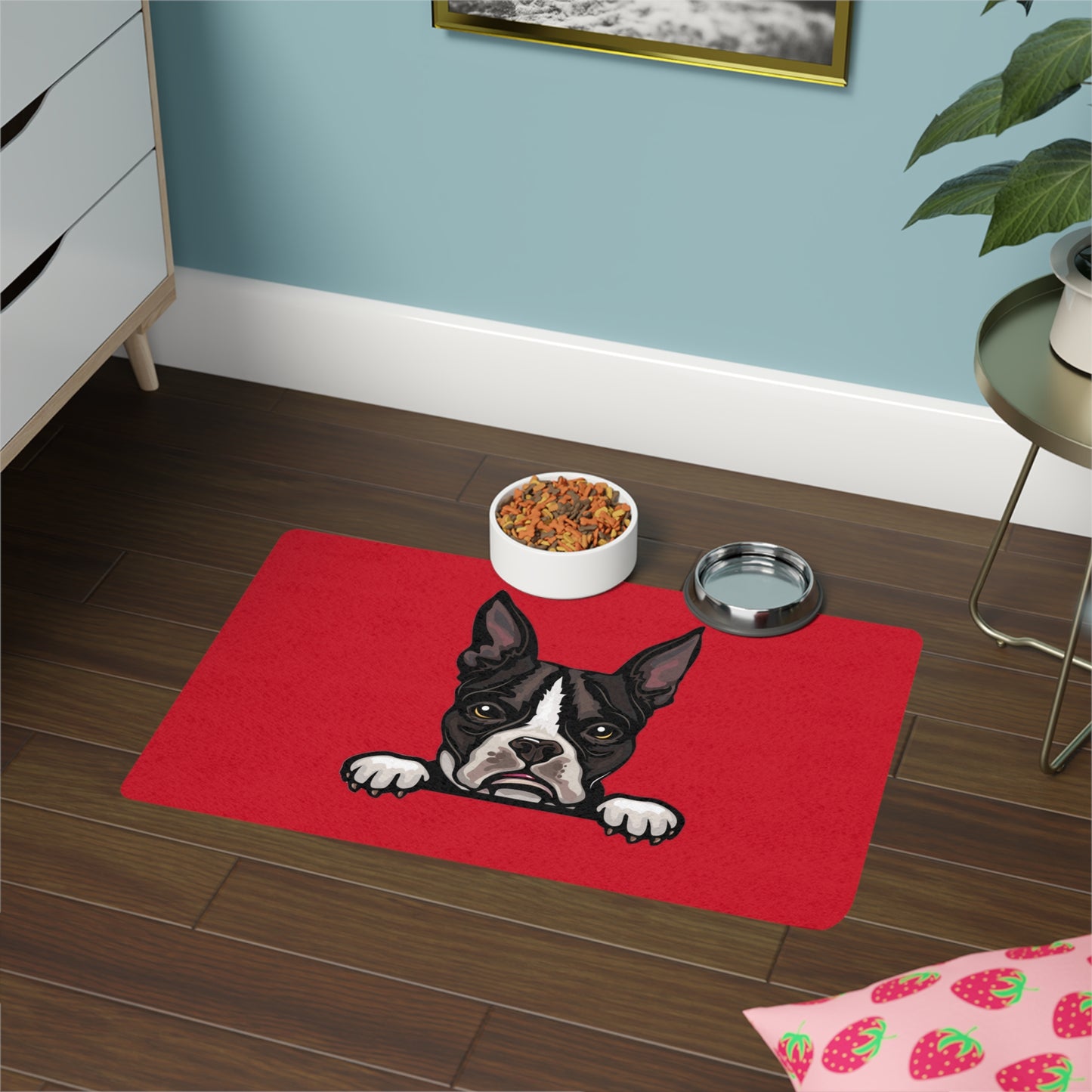Boston Terrier Dog Feeding Mat (12x18) - Dark Red