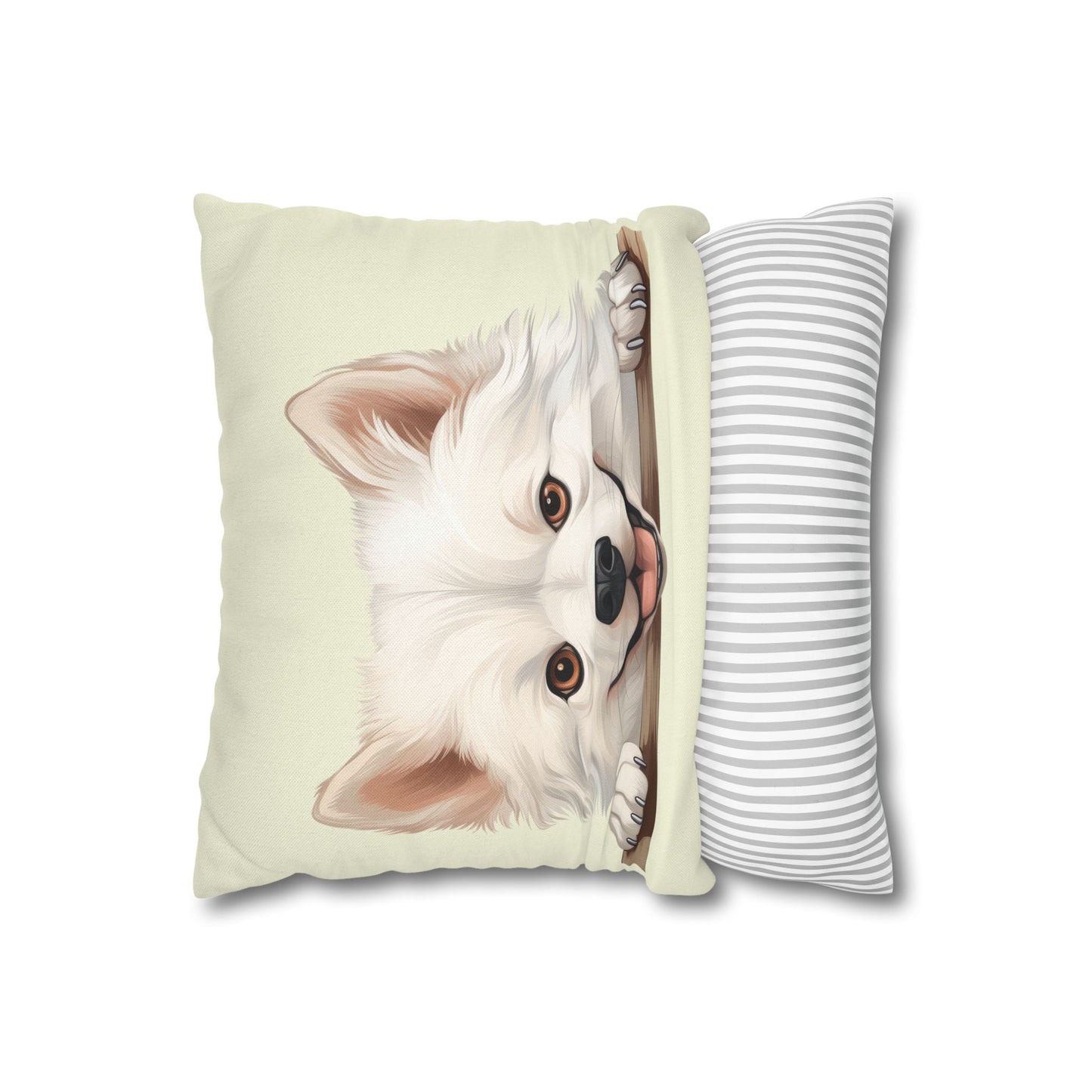 American Eskimo Dog Throw Pillow — Adorable Peeking Puppy Decorative Pillowcase