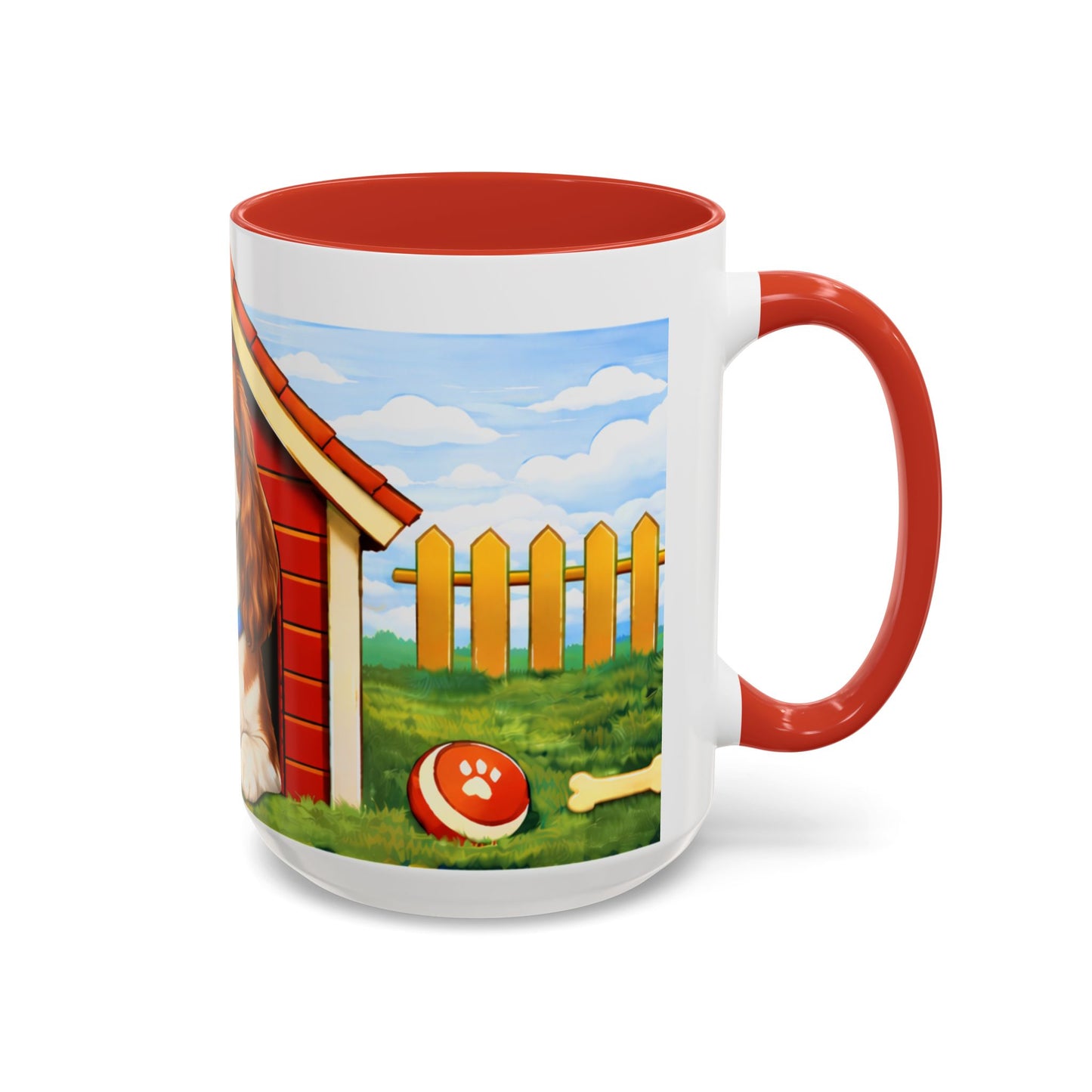 Cavalier King Charles Spaniel — Red Doghouse Accent Coffee Mug (11oz/15oz)