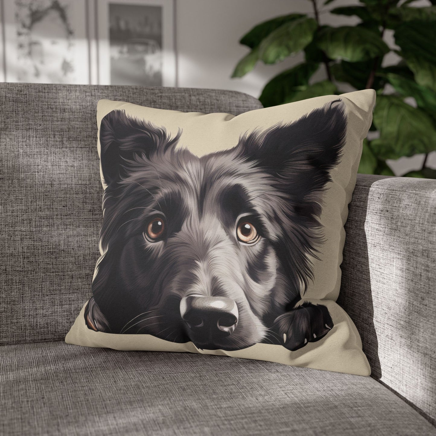 Belgian Sheepdog Face Decorative Pillow - Cute Peeking Pet Throw Pillowcase