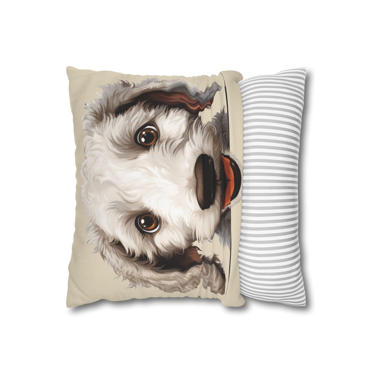 Bedlington Terrier Face Throw Pillow — Whimsical Pet Portrait Cushion Cover