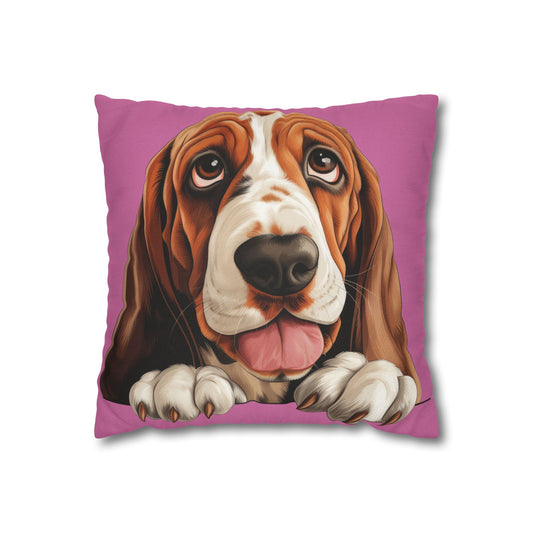 Basset Hound Throw Pillow — Cute Dog Face Square Pillowcase