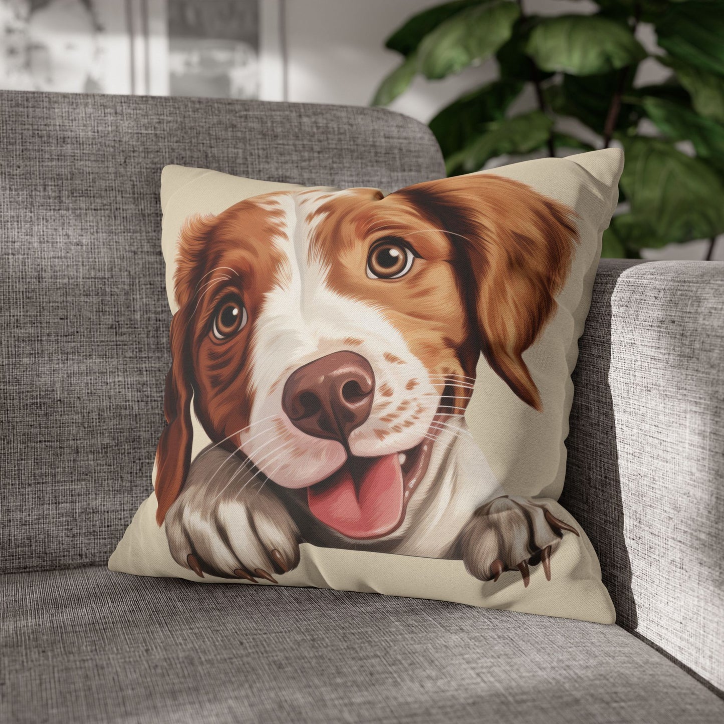 Brittany Throw Pillowcase — Adorable Brown Dog Decorative Pillow Cover