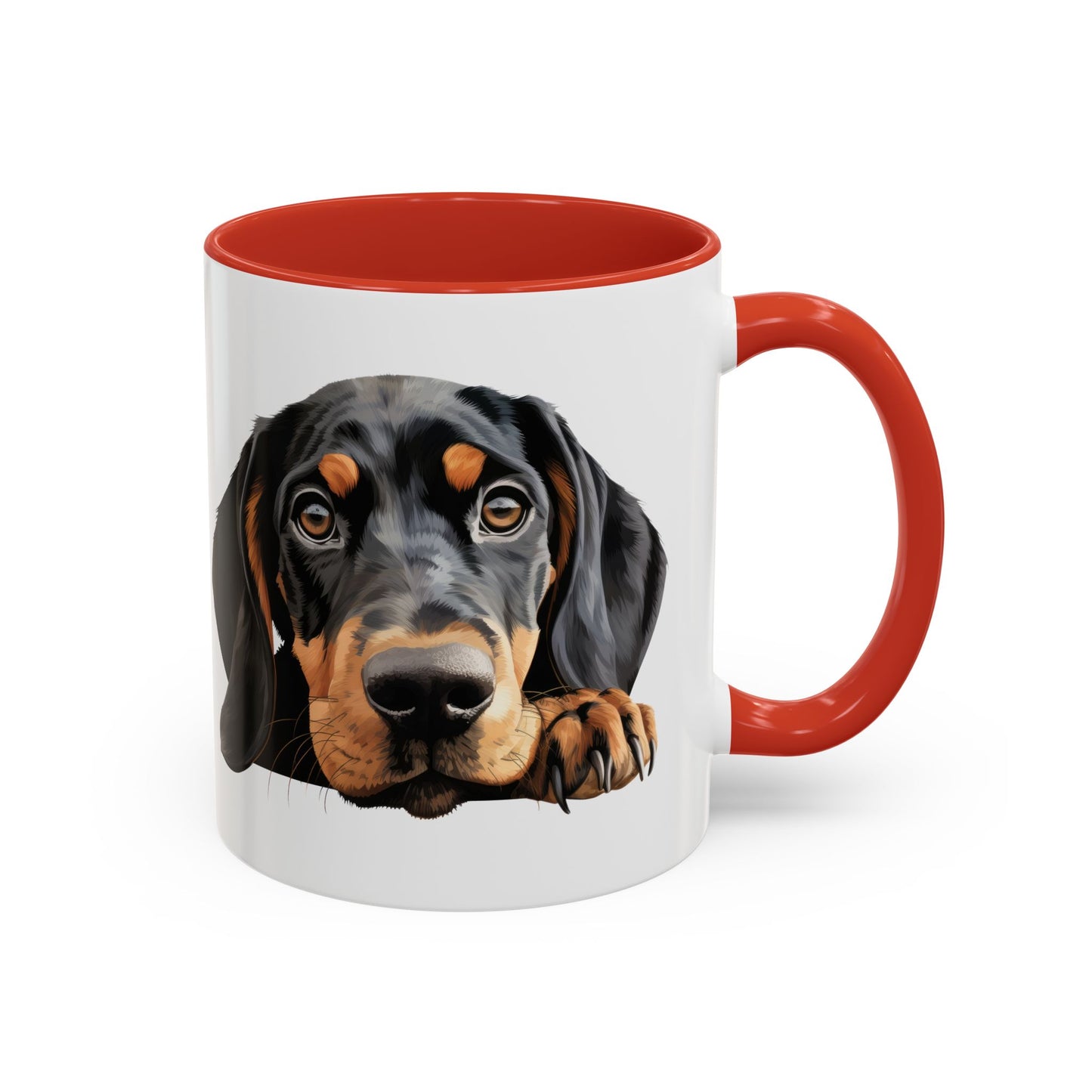 Black and Tan Coonhound Accent Coffee Mug — Cute Pawing Dog Face 11/15oz
