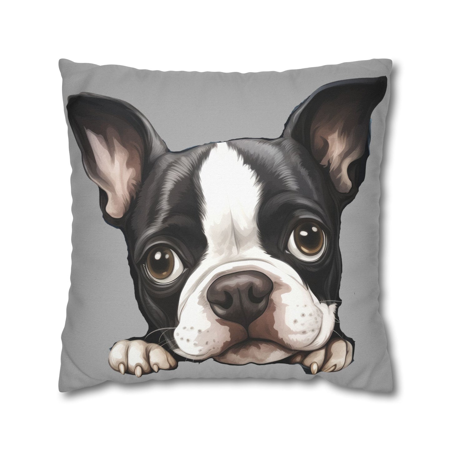 Boston Terrier Decorative Throw Pillow - Cute Peeking Dog Accent Cushion
