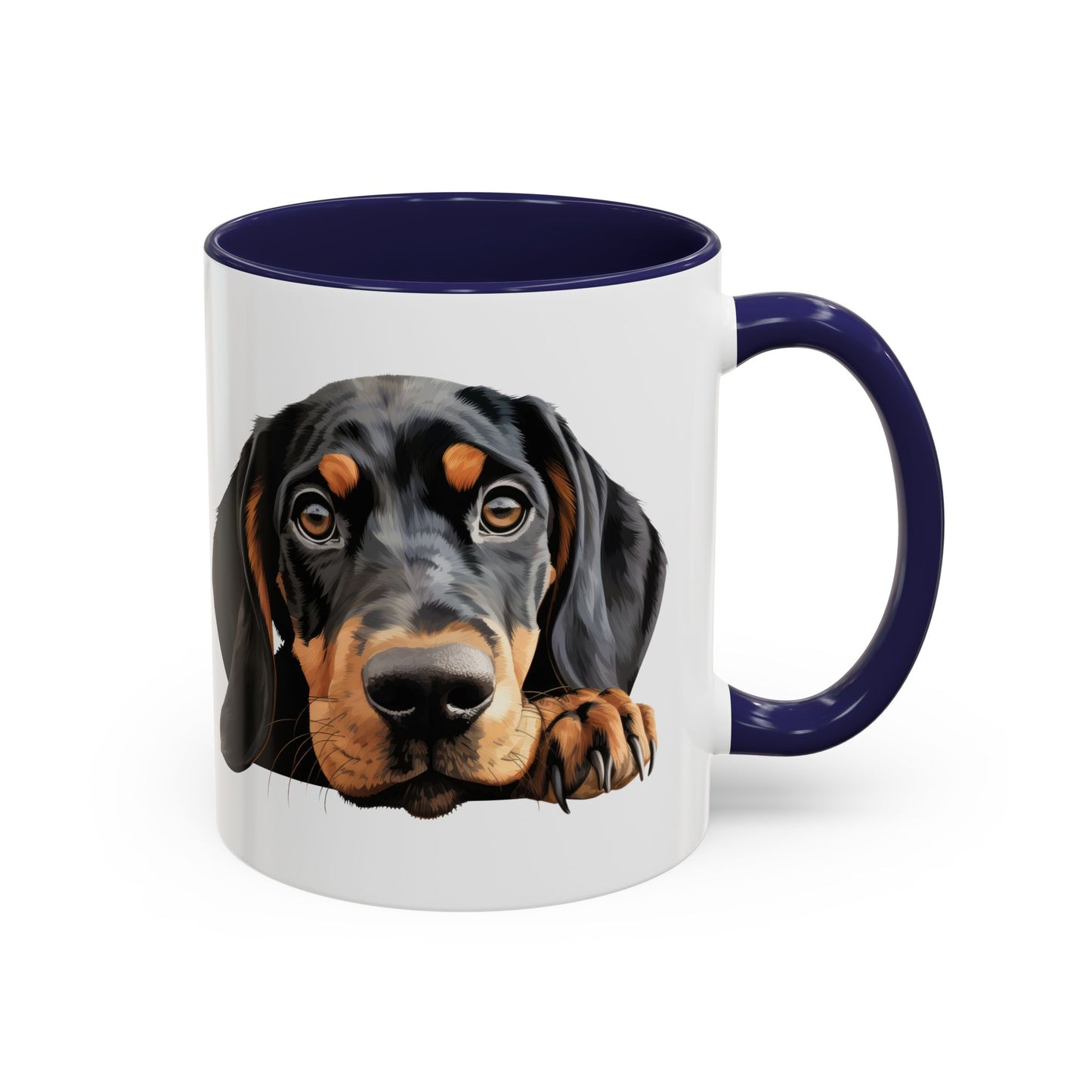 Black and Tan Coonhound Accent Coffee Mug — Cute Pawing Dog Face 11/15oz