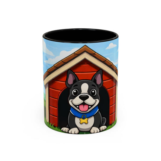 Boston Terrier Dog Mug — "Red Dog House" Accent Coffee Cup (11/15oz)