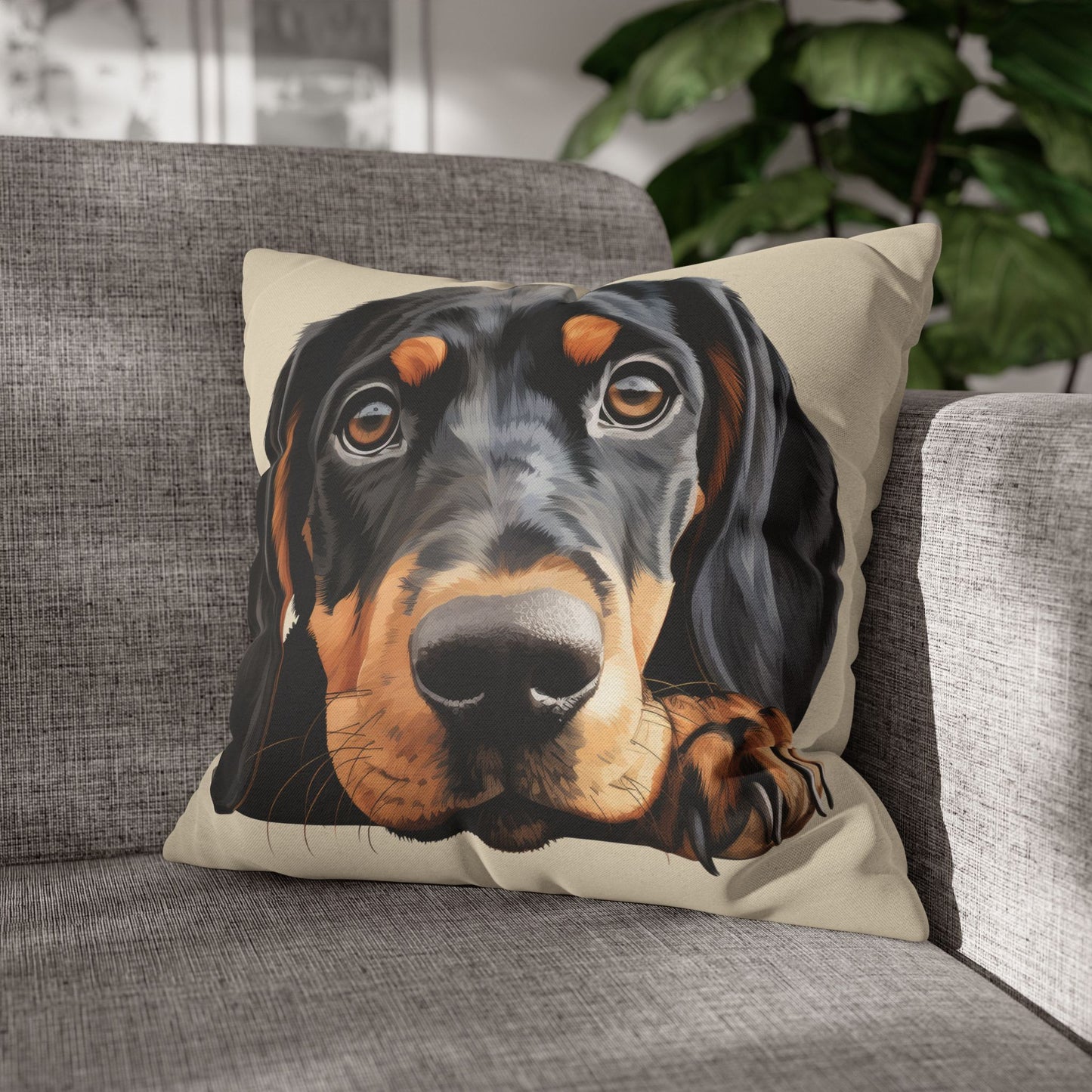 Black & Tan Coonhound Face Pillowcase — Cute Dog Decorative Throw Pillowcase