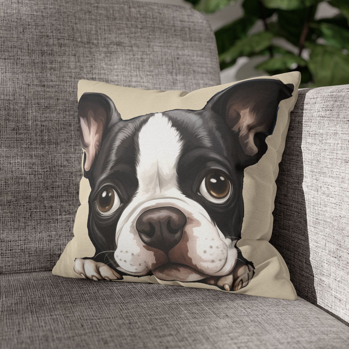 Boston Terrier Decorative Throw Pillow - Cute Peeking Dog Accent Cushion