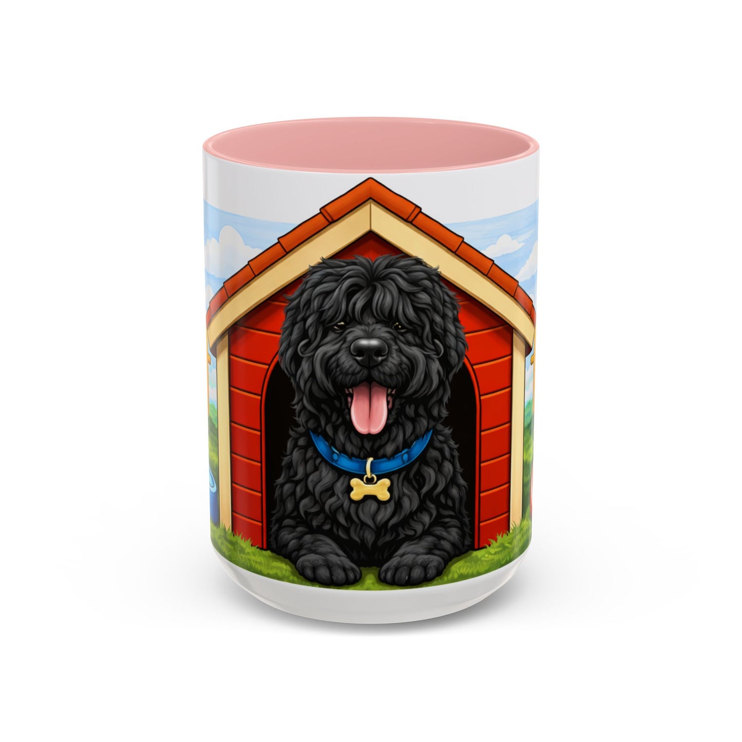 Black Russian Terrier -- Red Doghouse Accent Coffee Cup (11/15 oz)
