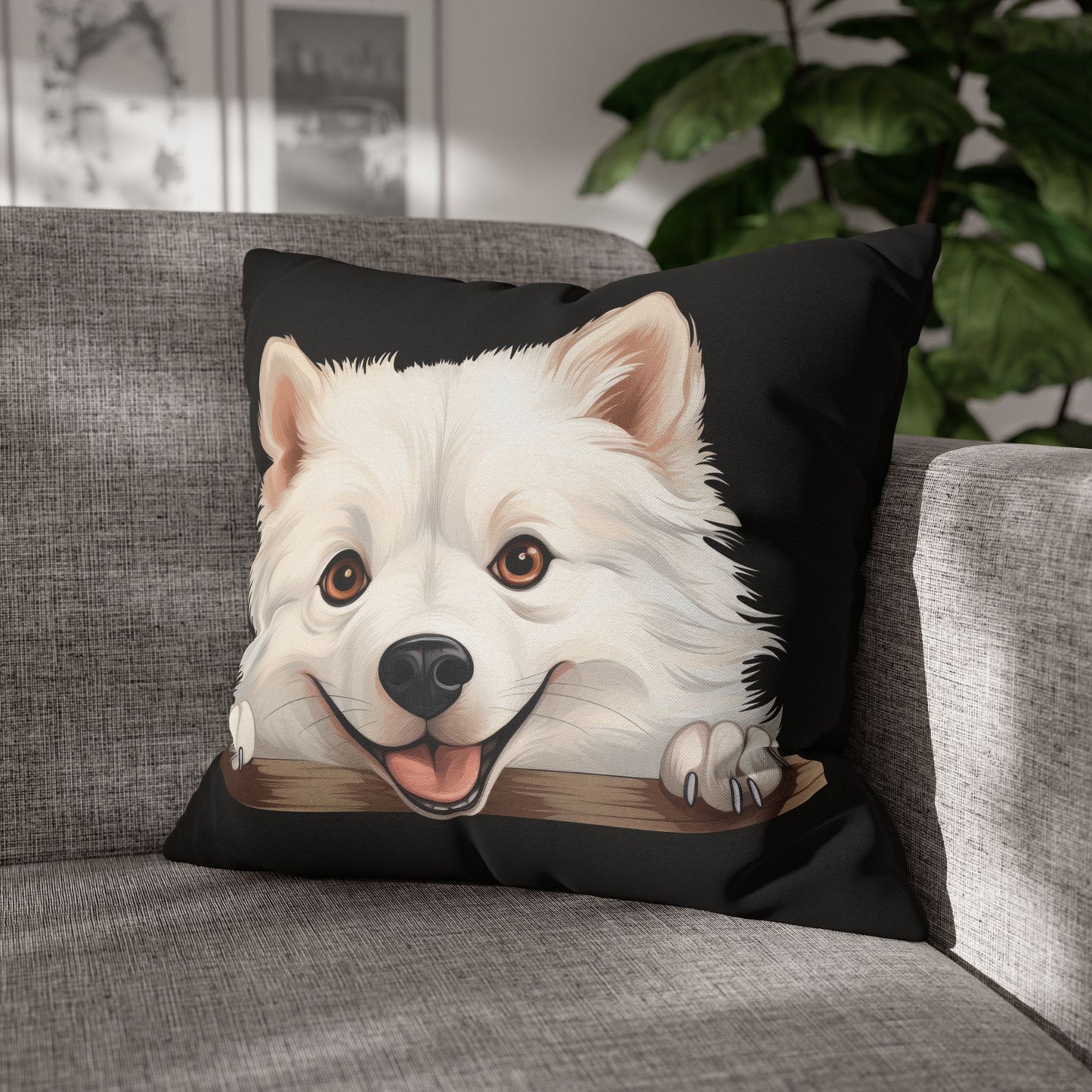 American Eskimo Dog Throw Pillow — Adorable Peeking Puppy Decorative Pillowcase