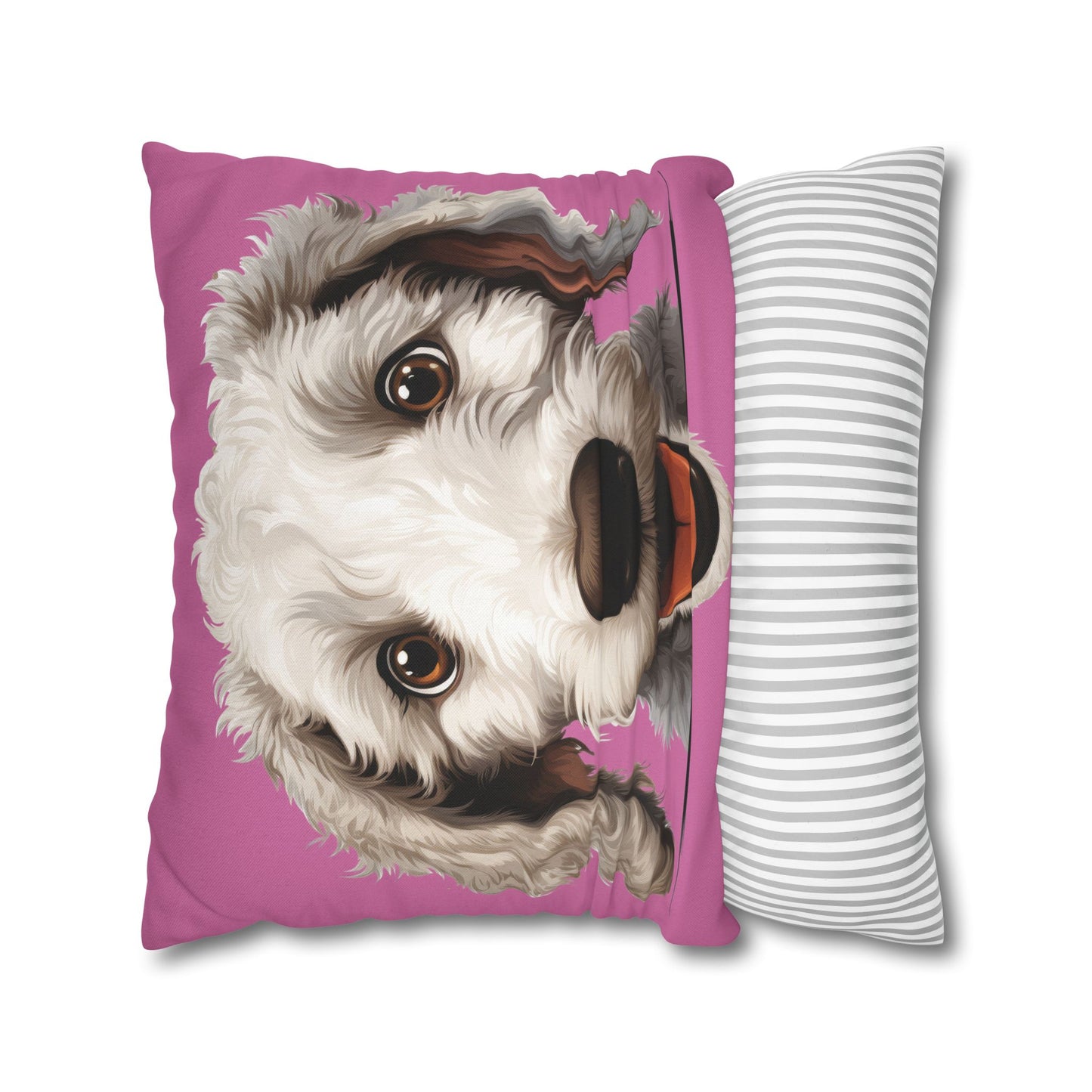 Bedlington Terrier Face Throw Pillow — Whimsical Pet Portrait Cushion Cover