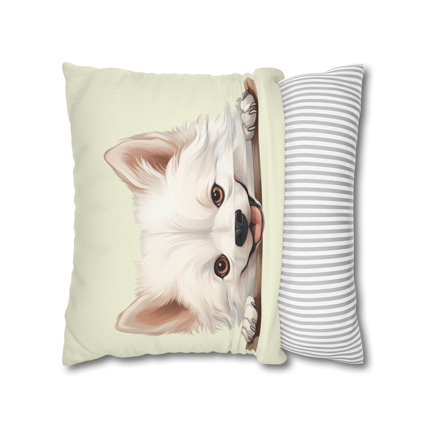 American Eskimo Dog Throw Pillow — Adorable Peeking Puppy Decorative Pillowcase