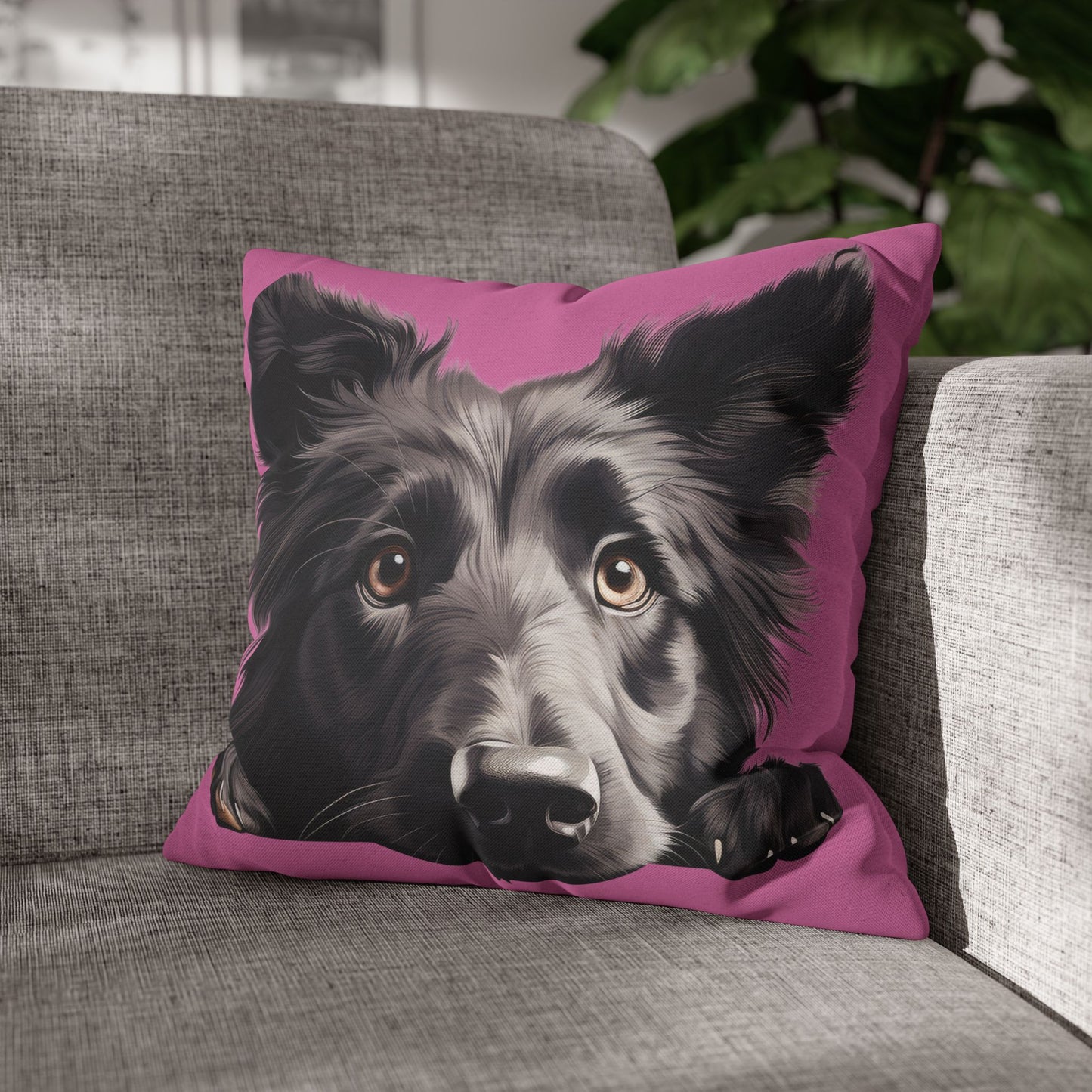 Belgian Sheepdog Face Decorative Pillow - Cute Peeking Pet Throw Pillowcase