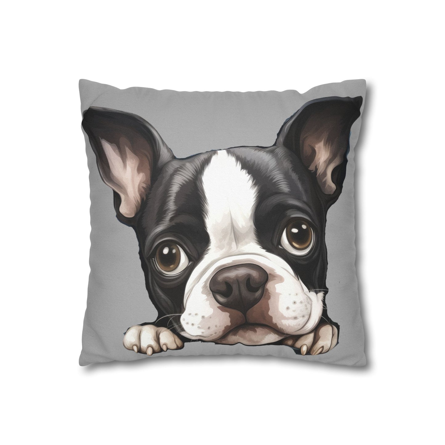 Boston Terrier Decorative Throw Pillow - Cute Peeking Dog Accent Cushion