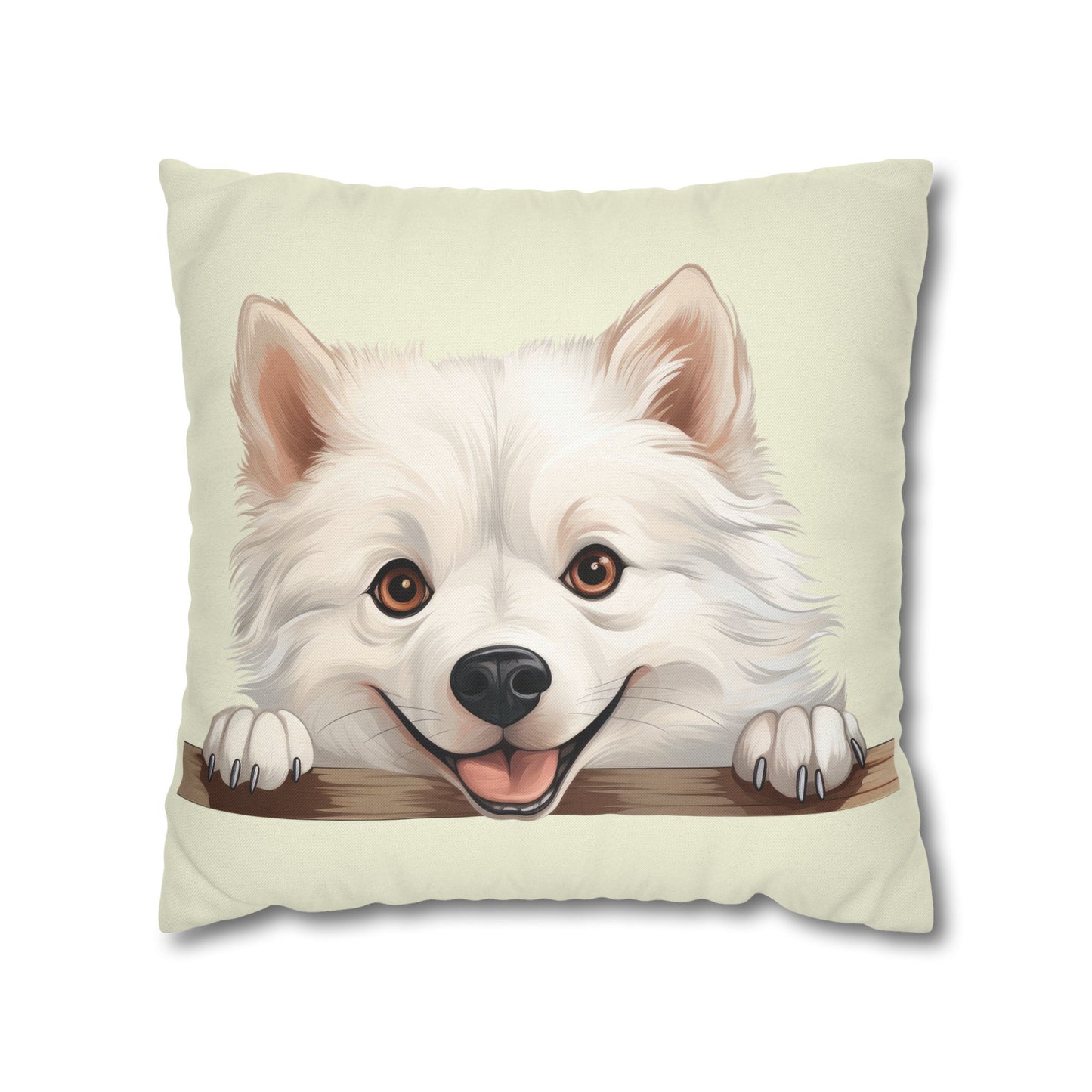 American Eskimo Dog Throw Pillow — Adorable Peeking Puppy Decorative Pillowcase