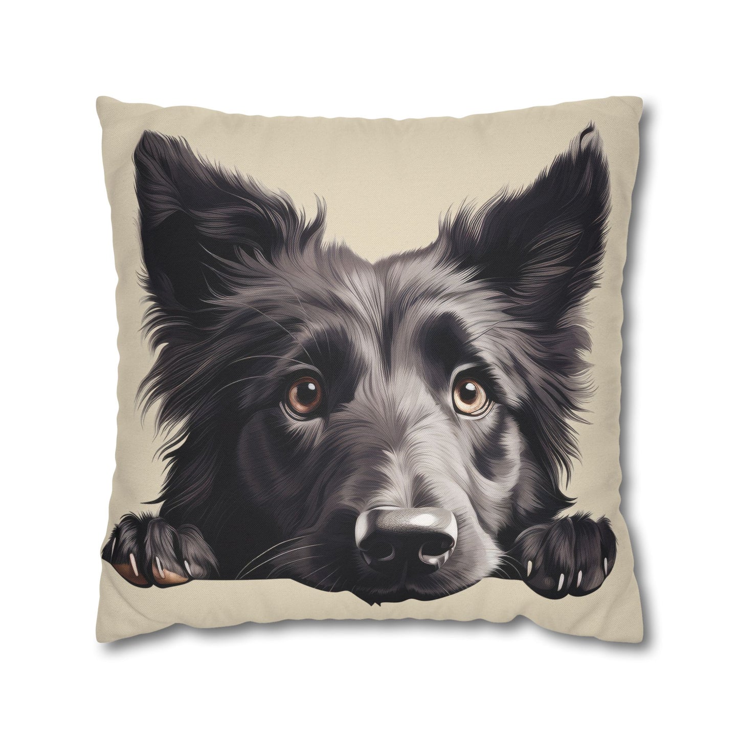 Belgian Sheepdog Face Decorative Pillow - Cute Peeking Pet Throw Pillowcase