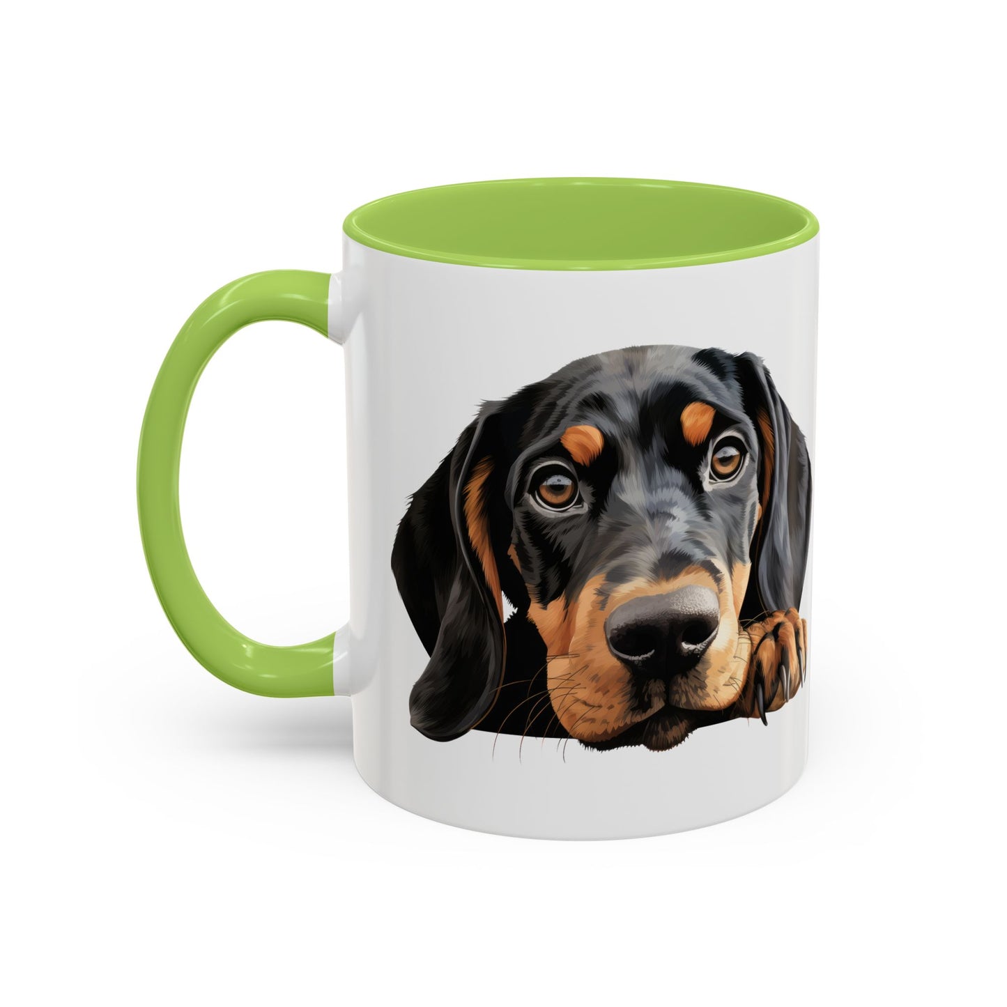 Black and Tan Coonhound Accent Coffee Mug — Cute Pawing Dog Face 11/15oz