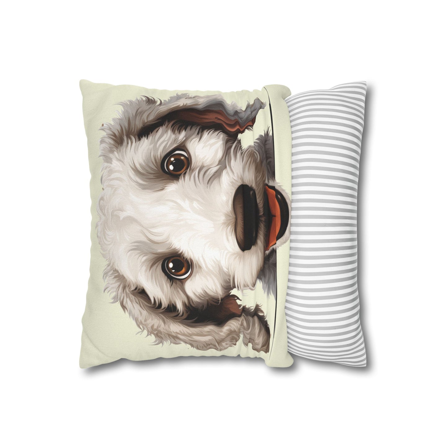 Bedlington Terrier Face Throw Pillow — Whimsical Pet Portrait Cushion Cover