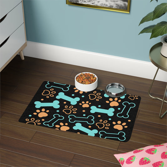 Bones & Paws Design Dog Feeding Mat (12x18) - Black