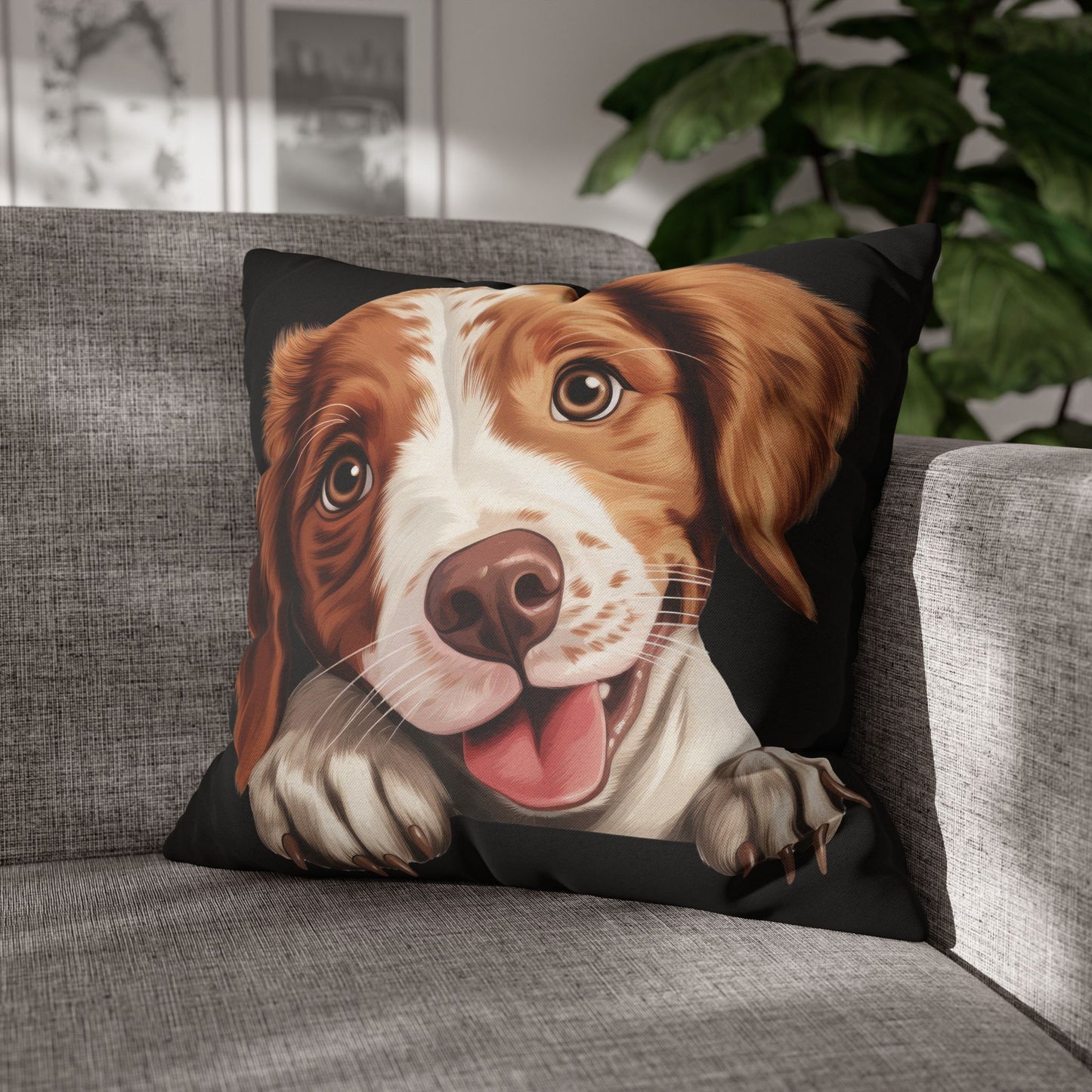 Brittany Throw Pillowcase — Adorable Brown Dog Decorative Pillow Cover