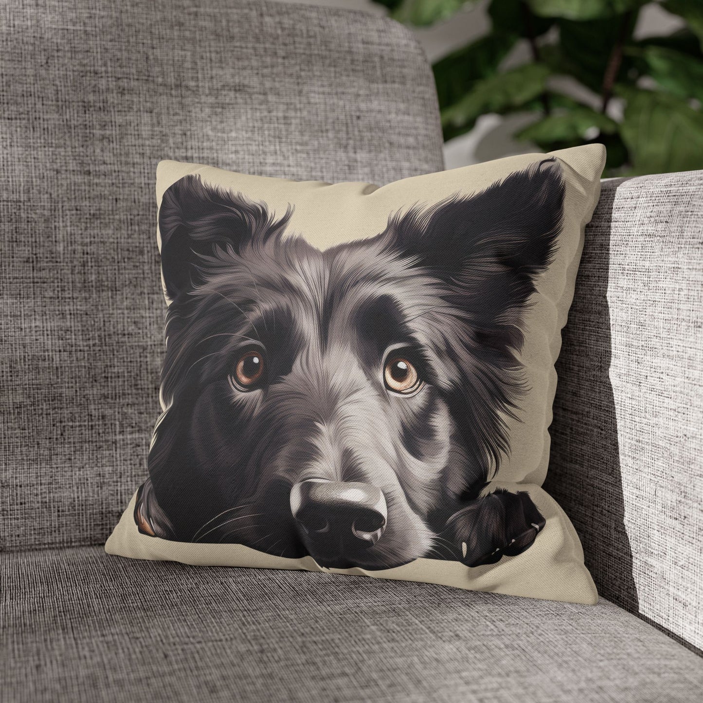 Belgian Sheepdog Face Decorative Pillow - Cute Peeking Pet Throw Pillowcase