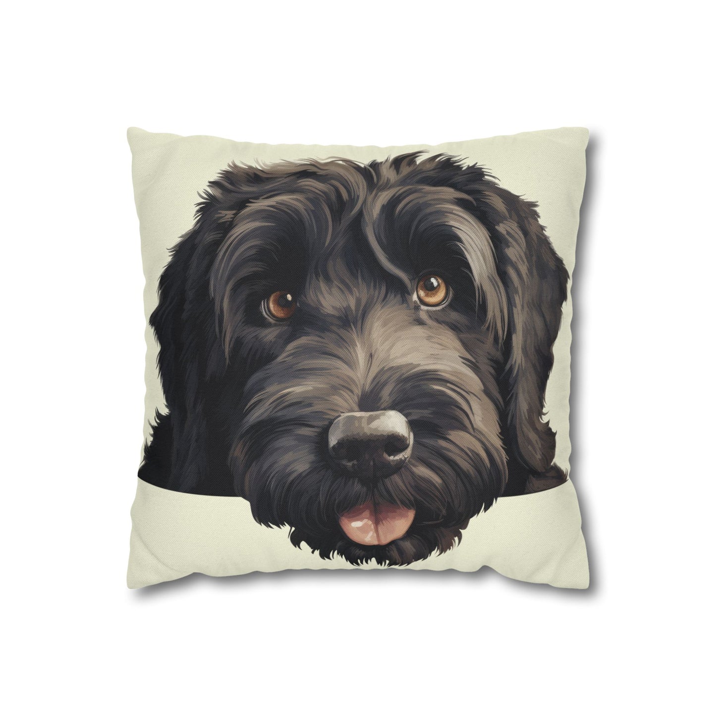 Black Russian Terrier Face Throw Pillow — Cute Dog Portrait Decorative Pillowcase