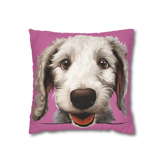 Bedlington Terrier Face Throw Pillow — Whimsical Pet Portrait Cushion Cover