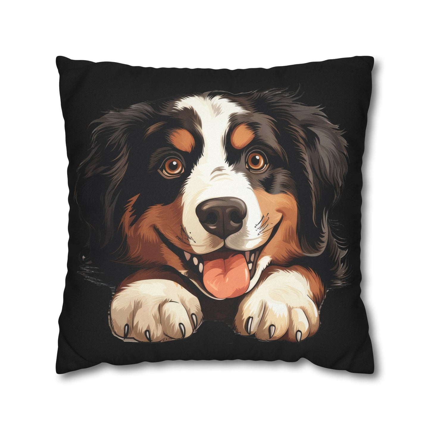 Bernese Mountain Dog Throw Pillowcase — Cute Paw Print Pet Pillow Cover