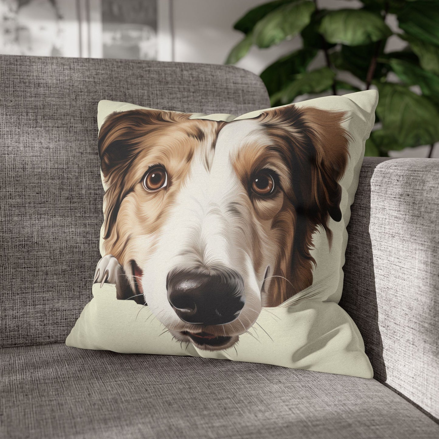 Borzoi Face Throw Pillow - Cute Dog Decorative Pillowcase