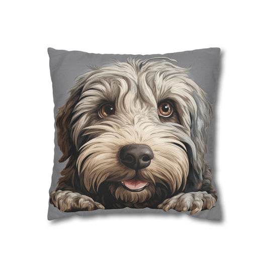 Bergamasco Face Throw Pillowcase — Playful Doodle Pet Decor