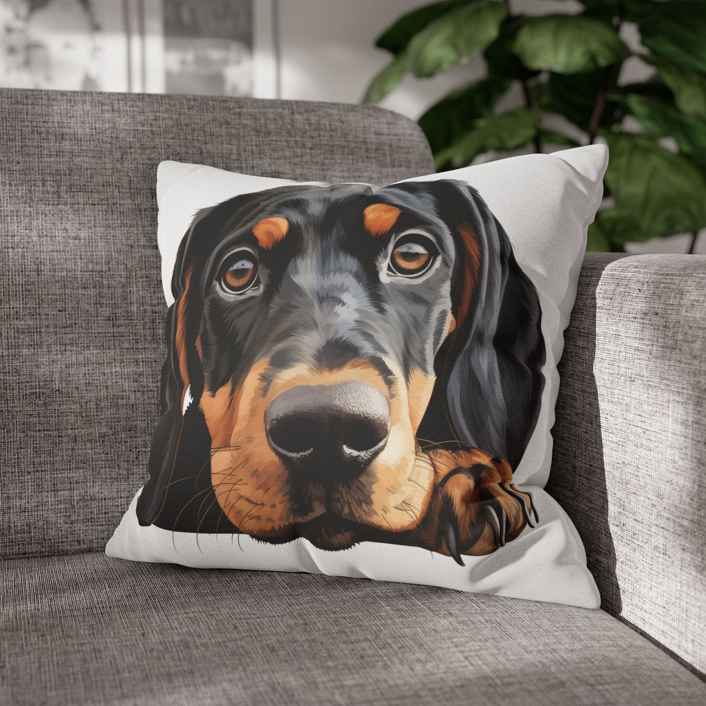 Black & Tan Coonhound Face Pillowcase — Cute Dog Decorative Throw Pillowcase