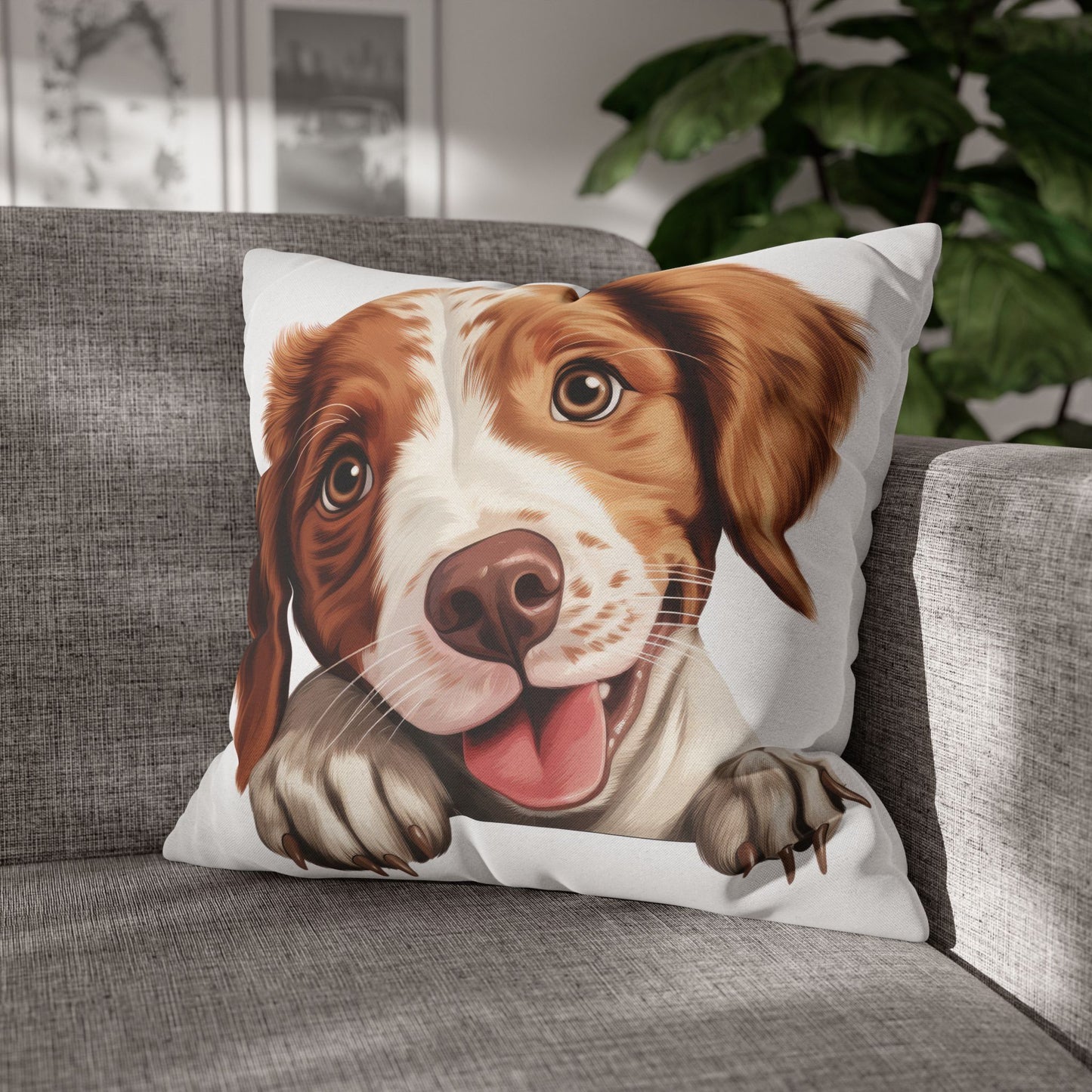 Brittany Throw Pillowcase — Adorable Brown Dog Decorative Pillow Cover