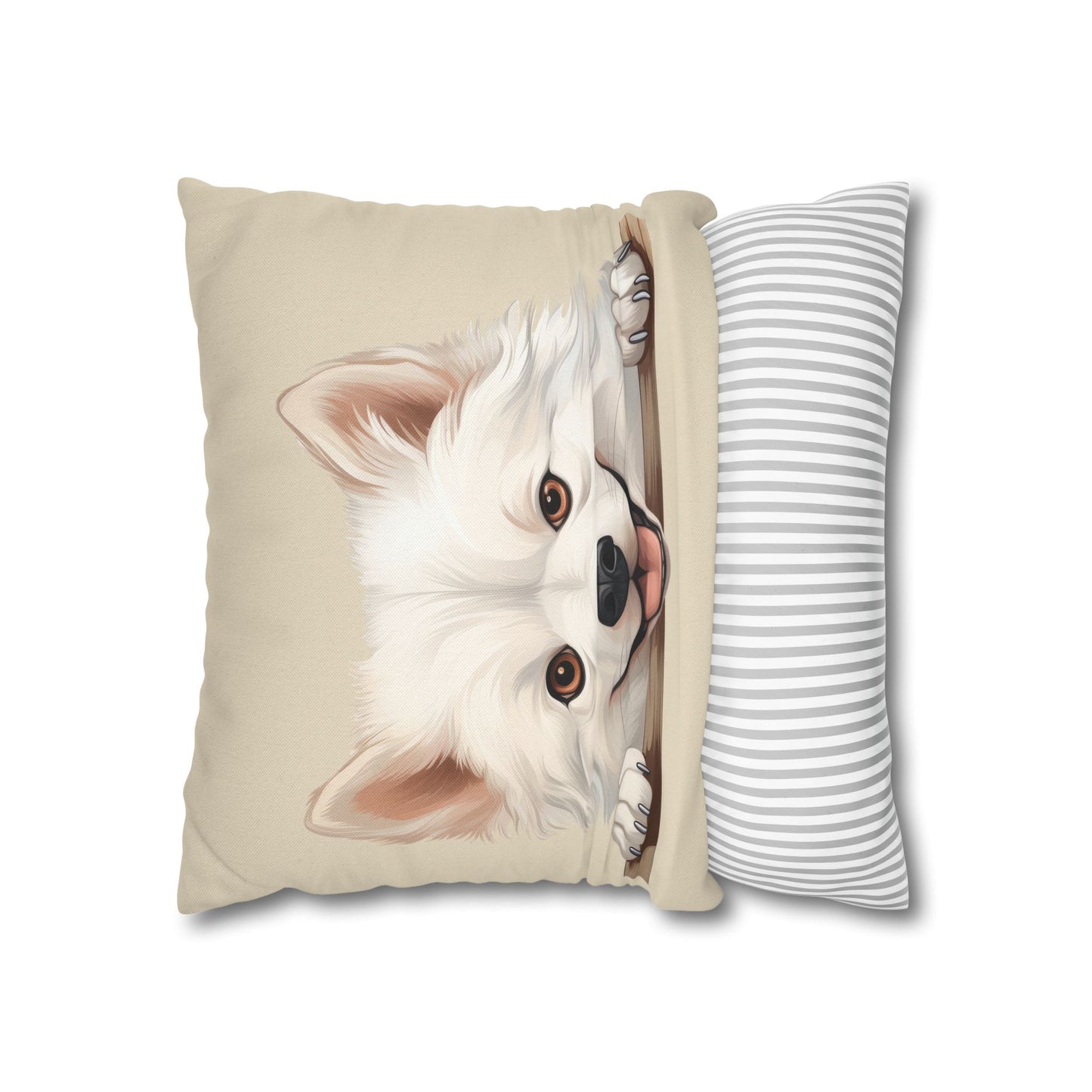 American Eskimo Dog Throw Pillow — Adorable Peeking Puppy Decorative Pillowcase