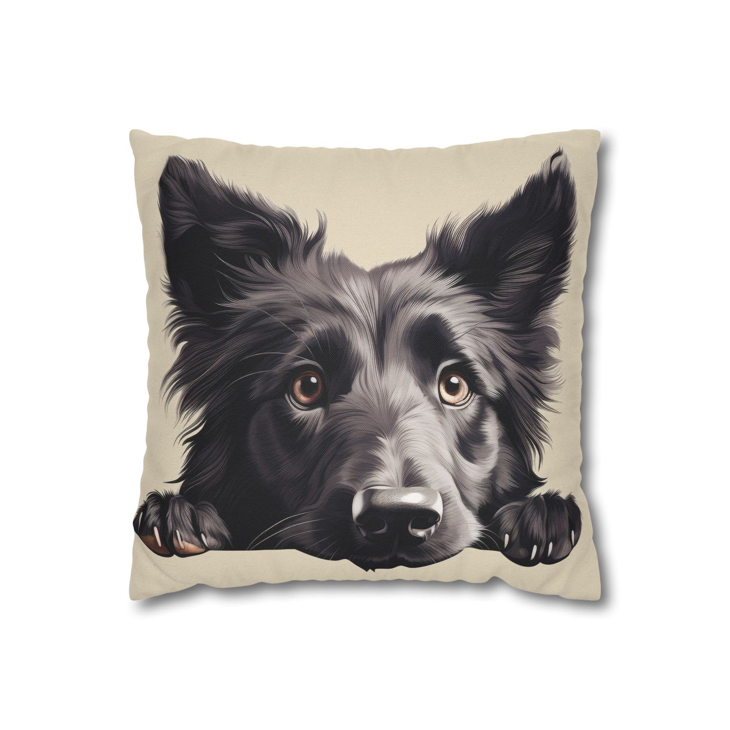 Belgian Sheepdog Face Decorative Pillow - Cute Peeking Pet Throw Pillowcase